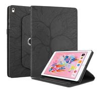 Funda compatible con iPad 5/6 de 9,7 pulgadas, funda tipo folio delgada de piel sintética con relieve 3D y soporte giratorio de 360 grados, color neg