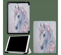 Funda Compatible con iPad 9.7 (6.ª Gen 2018/5.ª Gen 2017) con Portalápiz para Pencil,Carcasa Ligera Trasera de TPU Suave con Auto-Reposo/Activación Romance Flores Caballos Cuentos Hadas Animales