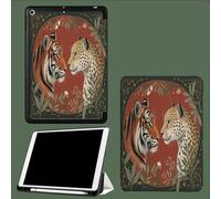 Funda Compatible con iPad 9ª/ 8ª/ 7ª Generación 2021/2020/2019, Plegable Protectora TPU Cubierta con Portalápiz para iPad 10.2", Auto-Sueño/Estela Tigre Leopardo Animales Salvajes - Rojo Ladrillo