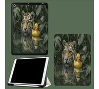 Funda Compatible con iPad 9/8/ 7 Generación, Soporte Pencil, Ultra Slim Protectora Carcasa con Función de Soporte para iPad 10.2 2021 2020 2019 Tigre Agua 1 Animales Graciosos - Verde