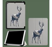 Funda Compatible con iPad 9/8/ 7 Generación, Soporte Pencil, Ultra Slim Protectora Carcasa con Función de Soporte para iPad 10.2 2021 2020 2019 Silueta Un Ciervo 1 Bosques Montañas - Gris