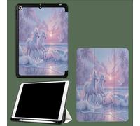 Funda Compatible con iPad 9/8/ 7 Generación,Soporte Pencil,Ultra Slim Protectora Carcasa con Función de Soporte para iPad 10.2 2021 2020 2019 Caballos Corriendo En La Playa 1 Fantasía Animales