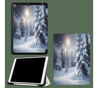 Funda Compatible con iPad 9/8/ 7 Generación, Soporte Pencil, Ultra Slim Protectora Carcasa con Función de Soporte para iPad 10.2 2021 2020 2019 Escena Nieve Bosque 1 Copos Nieve Navidad - Blanco