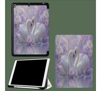 Funda Compatible con iPad 9/8/ 7 Generación, Soporte Pencil, Ultra Slim Protectora Carcasa con Función de Soporte para iPad 10.2 2021 2020 2019 Romance Amor Cisne 1 Estética Animal - Púrpura