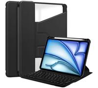 Funda compatible con iPad Air de 33,0 cm M2 2024, funda para teclado inalámbrico extraíble con soporte para bolígrafo, giratoria 360 grados, funda plegable de TPU suave transparente, funda automática