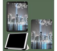 Funda Compatible con iPad de 9.7 Pulgadas para 6ª/5ª generación 2018/2017 con Soporte para lápices,Delgada TPU Suave Smart Cover,Auto Estela/Sueño Vista Nocturna La Ciudad Edificios Gran Altura