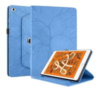 Funda compatible con iPad mini 1/2/3/4/5, funda tipo folio delgada de piel sintética con relieve 3D y soporte giratorio de 360 grados, color azul.