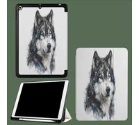 Funda Compatible con iPad Pro 11 2022/2021/2020, Triple Funda Inteligente, Activación/Suspensión Automática Pintura En Tinta Lobo Salvaje Realista Animales - Blanco