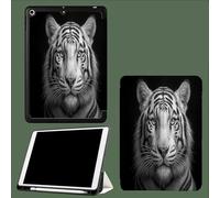 Funda Compatible con iPad Pro 11 2022/2021/2020, Triple Funda Inteligente, Activación/Suspensión Automática Simplicidad Tigre Blanco Animales Retratos - Negro