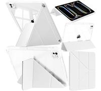 Funda Compatible con iPad Pro 13 Pulgadas M4 (2024) con Portalápiz, Clara a Prueba de Golpes, Soporte 6 en 1, Compatible Pencil Pro/Pencil USB-C, Auto-Sueño/Estela, Blanco