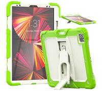 Funda compatible con iPad Pro de 5/4/3 generación de 12.9 pulgadas 2021/2020/2018 con soporte para lápices, funda protectora resistente a prueba de golpes con soporte invisible, beige + amarillo verde