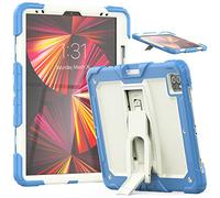 Funda Compatible con iPad Pro de 5/4/3 generación de 12.9 Pulgadas 2021/2020/2018 con Soporte para lápices, Funda Protectora Resistente a Prueba de Golpes con Soporte Invisible, Beige y Azul Cian