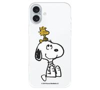 Funda Compatible con iPhone 16 Plus Oficial de Peanuts Woodstock y Snoopy para Proteger tu móvil. Carcasa de Silicona Transparente Flexible con Licencia Oficial de Snoopy