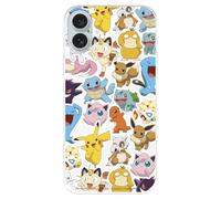 Funda Compatible con iPhone 16 Plus Oficial de Pokémon Pokémon Patrón Sticker para Proteger tu móvil. Carcasa de Silicona Transparente Flexible con Licencia Oficial de Pokémon