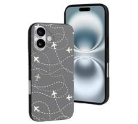 Funda compatible con iPhone 16, rutas de avión alrededor del mundo resistente a los arañazos, bonita funda compatible con iPhone 16, fundas para mujeres y hombres, color negro