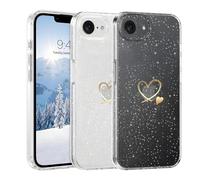Funda compatible con iPhone 17E, CaseLover Carcasa Purpurina Transparente con Love-Heart Patrón Galvanoplastia Ultrafina Protectora Suave TPU Silicona Anti-Choques Fundas para iPhone 16E 2025, Clear B