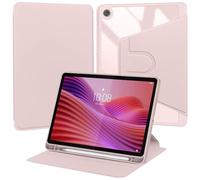 Funda compatible con Lenovo Tab 10.1 pulgadas 2025 TB311FU/TB311XU, piel sintética giratoria 360° con marco de TPU resistente a los golpes, soporte giratorio y soporte para bolígrafo, color rosa