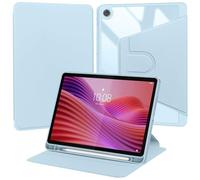 Funda compatible con Lenovo Tab de 10.1 pulgadas 2025 TB311FU/TB311XU, piel sintética giratoria de 360° con marco de TPU a prueba de golpes, soporte giratorio y soporte para bolígrafo, color azul