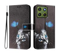 Funda compatible con Moto Edge 70 5G/X70 Air 5G, funda de piel sintética con tapa y diseño creativo 3D, funda protectora con función atril para Moto Edge 70 5G/X70 Air 5G, mariposa y gato