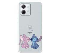 Funda Compatible con Motorola Moto G84 5G Oficial de Disney Angel & Stitch Beso para Proteger tu móvil. Carcasa de Silicona Transparente Flexible con Licencia Oficial de Lilo & Stitch