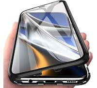 Funda Compatible con OPPO Reno 12 Pro, Carcasa Magnética Adsorción Casa Metal Bumper Cubierta Estuche 360 Grados Funda Protectora integrada Cubierta de Transparente Vidrio Templado Caja Cover,Negro