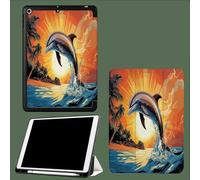 Funda Compatible con para iPad Pro 11 2022/2021/2020, Triple Funda Inteligente,Activación/Suspensión Automática Delfín Dibujos Animados Palmeras Ilustración - Naranja