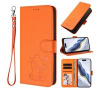 Funda compatible con Realme C67 4G, diseño de gato, piel sintética, funda tipo libro, funda para teléfono móvil, magnética, tarjetero, función atril, color naranja