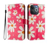 Funda compatible con Realme Note 70 4G/Note 70T 4G/Narzo 80 Lite 4G/C71 4G India, funda de piel sintética con tapa con diseño creativo 3D, funda protectora con soporte, margaritas rosas