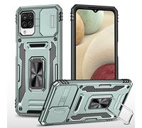 Funda Compatible con Samsung Galaxy A12 4G/5G/M12/F12,Carcasa Cubierta de cámara Deslizante Proteger Anillo Soporte Bumper Case Cover,Verde