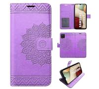 Funda compatible con Samsung Galaxy A12 | Funda plegable con ranuras para tarjetas Compatible con Galaxy A12 | Cierre magnético Funda plegable | Lila
