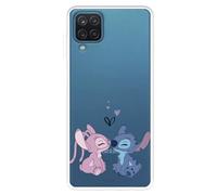 Funda Compatible con Samsung Galaxy A22 4G - Galaxy M22 Oficial de Disney Angel & Stitch Beso para Proteger tu móvil. Carcasa de Silicona Transparente Flexible con Licencia Oficial de Lilo & Stitch