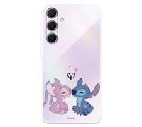 Funda Compatible con Samsung Galaxy A55 5G Oficial de Disney Angel & Stitch Beso para Proteger tu móvil. Carcasa de Silicona Transparente Flexible con Licencia Oficial de Lilo & Stitch