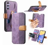 Funda compatible con Samsung Galaxy S23 FE, funda de piel premium con cierre magnético, función atril y tarjetero, banda para los dedos, color lila