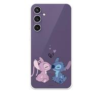 Funda Compatible con Samsung Galaxy S23 FE Oficial de Disney Angel & Stitch Beso para Proteger tu móvil. Carcasa de Silicona Transparente Flexible con Licencia Oficial de Lilo & Stitch