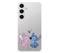 Funda Compatible con Samsung Galaxy S24 Oficial de Disney Angel & Stitch Beso para Proteger tu móvil. Carcasa de Silicona Transparente Flexible con Licencia Oficial de Lilo & Stitch