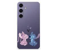 Funda Compatible con Samsung Galaxy S24 Plus Oficial de Disney Angel & Stitch Beso para Proteger tu móvil. Carcasa de Silicona Transparente Flexible con Licencia Oficial de Lilo & Stitch