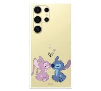 Funda Compatible con Samsung Galaxy S24 Ultra Oficial de Disney Angel & Stitch Beso para Proteger tu móvil. Carcasa de Silicona Transparente Flexible con Licencia Oficial de Lilo & Stitch