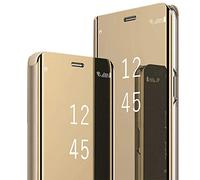 Funda Compatible con Samsung Galaxy S26 Carcasa Espejo Mirror Flip Caso Clear View Standing Cover Galaxy S26 Case PU Cuero Fundas Protectora Cubierta 360°para Samsung S26 (Oro)