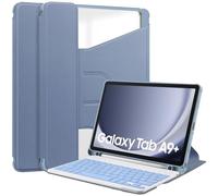 Funda compatible con Samsung Galaxy Tab A9 Plus SM-X210/SM-216/SM-X218 de 11 pulgadas, teclado inalámbrico desmontable S Pen Holde, soporte giratorio de 360 grados, cubierta de TPU suave translúcida,