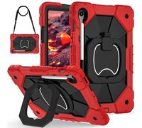 Funda compatible con Samsung Galaxy Tab S10 FE de 10.9 pulgadas SM-X520 2025, funda resistente a prueba de golpes con soporte de asa + correa para el hombro, funda protectora resistente. Rojo y negro