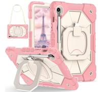 Funda compatible con Samsung Galaxy Tab S10 FE de 10.9 pulgadas SM-X520 2025, funda resistente a prueba de golpes con soporte de asa + correa para el hombro, funda protectora resistente. Oro rosa