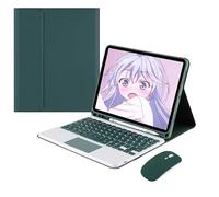 Funda compatible con Samsung Galaxy Tab S10 Plus 12.4 SM-X820 X826B (color: verde oscuro más ratón verde oscuro) Funda de piel con tapa y teclado táctil