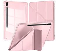 Funda Compatible con Samsung Galaxy Tab S8 2022/S7 2020 de 11 Pulgadas con Portalápiz,Múltiple Ángulo de Visión,Carcasa Trasera Transparente Antigolpes, Auto-Sueño/Estela (Rosado)