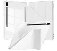 Funda Compatible con Samsung Galaxy Tab S8 2022/S7 2020 de 11 Pulgadas con Portalápiz,Múltiple Ángulo de Visión,Carcasa Trasera Transparente Antigolpes, Auto-Sueño/Estela (Blanco)