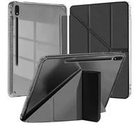 Funda Compatible con Samsung Galaxy Tab S8 2022/S7 2020 de 11 Pulgadas con Portalápiz,Múltiple Ángulo de Visión,Carcasa Trasera Transparente Antigolpes, Auto-Sueño/Estela (Negro)