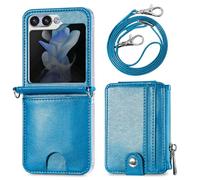 Funda compatible con Samsung Galaxy Z Flip 6 5G con cadena y cierre de cremallera de piel, compartimento para tarjetas