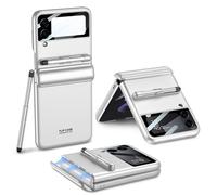 Funda compatible con Samsung Galaxy Z Flip4 con protector de cámara y S Pen. Funda protectora completa con bisagra magnética - Blanca