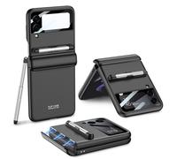 Funda compatible con Samsung Galaxy Z Flip4 con protector de cámara y S Pen. Funda protectora completa con bisagra magnética - Negra