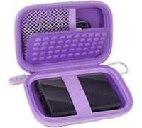 Funda compatible con Samsung T9/T7/T7 Shield SSD portátil de 1 TB, 2 TB, 4 TB, disco duro externo, organizador de viaje para unidades de estado sólido y cable USB (solo caja) (morado)