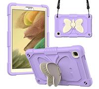 Funda Compatible con Samsung Tab A7 Lite 8.4 T225/T220, Cubierta Protectora de Carga Pesada 3D, Carcasa de Silicona de cómic de alas de Mariposa para niños con Tirantes B Morado